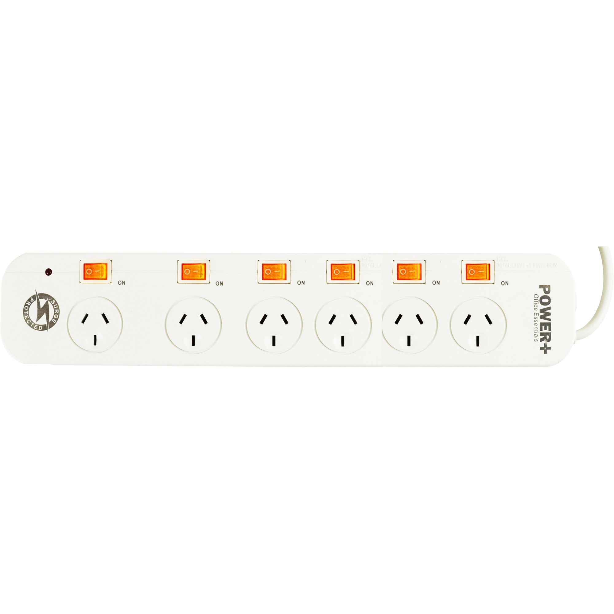 Italplast Power+ 6 Outlet Powerboard Individual Switches Surge & Overload Protection