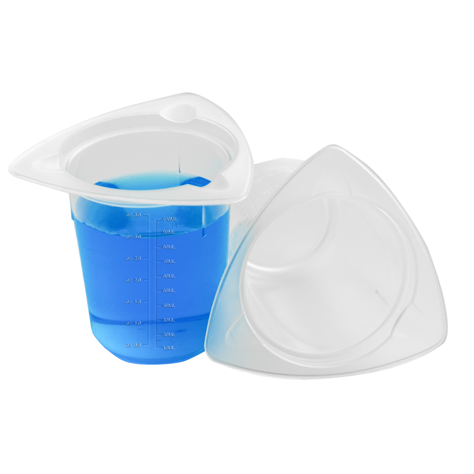 Biologix Tri-Cornered Beakers, 50ml, PP, Three pour spouts, Disposable, 25 Pieces/Sleeve, 4 Sleeves/Case