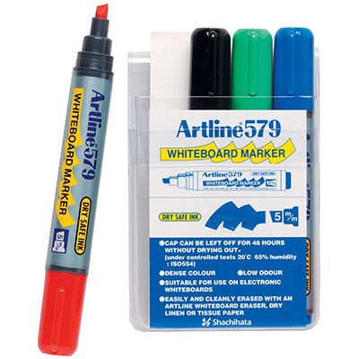 Artline 579 Whiteboard Markers Chisel 2-5mm Assorted Colours Pack  Of 4