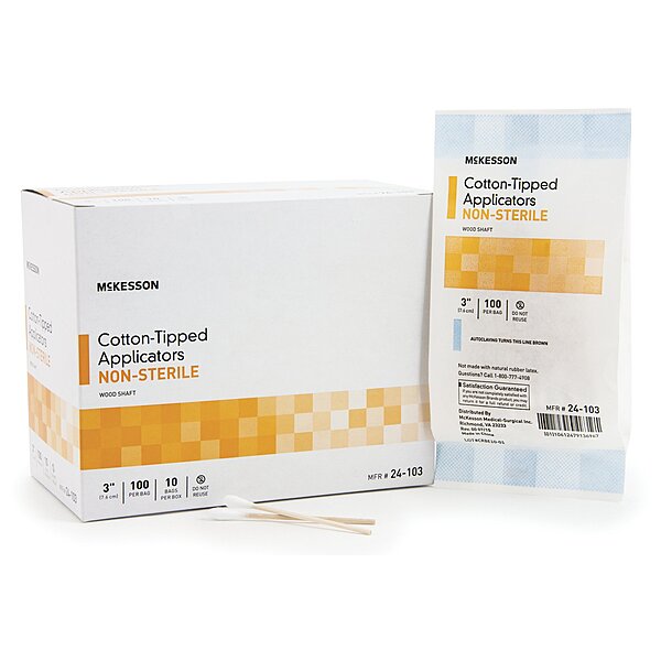 McKesson Cotton-Tipped Swabsticks, 3" Wood Shaft, NonSterile