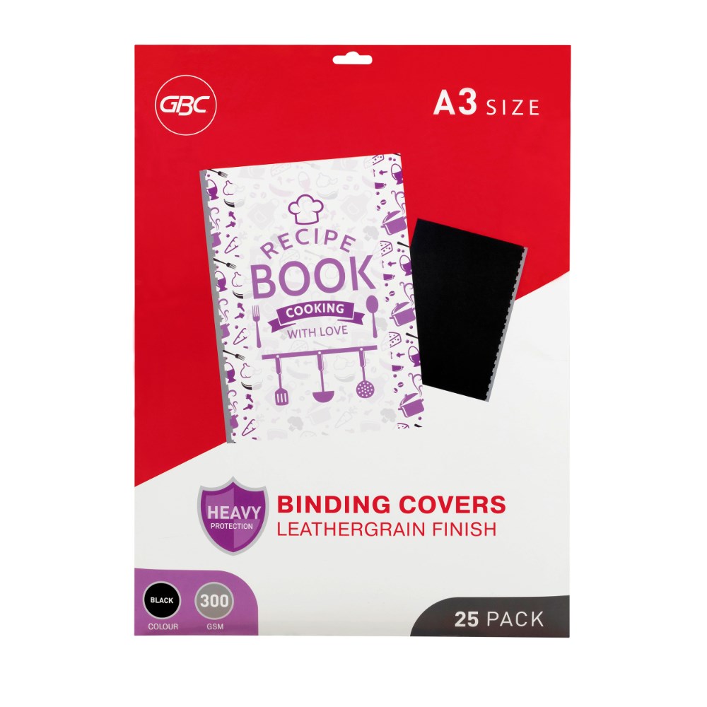 GBC Binding Cover A3 300gsm Leathergrain Pack  Of 25 Black