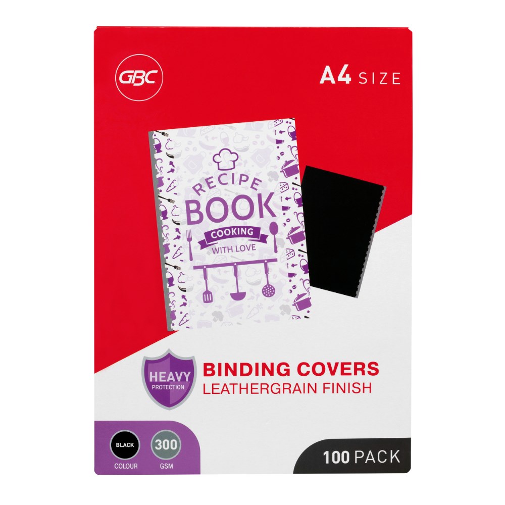 GBC Binding Cover A4 300gsm Leathergrain Pack  Of 100 Black