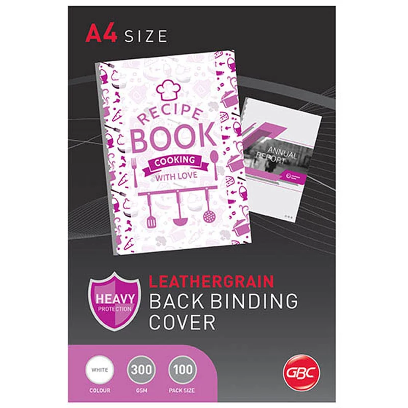 GBC Binding Cover A4 300gsm Leathergrain Pack  Of 100 White