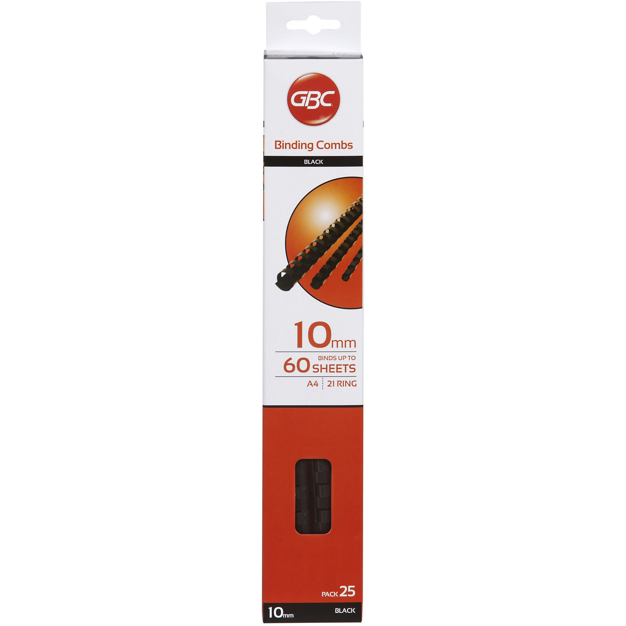 GBC Plastic Binding Comb 10mm 21 Loop 60 Sheets Capacity Black Pack  Of 25