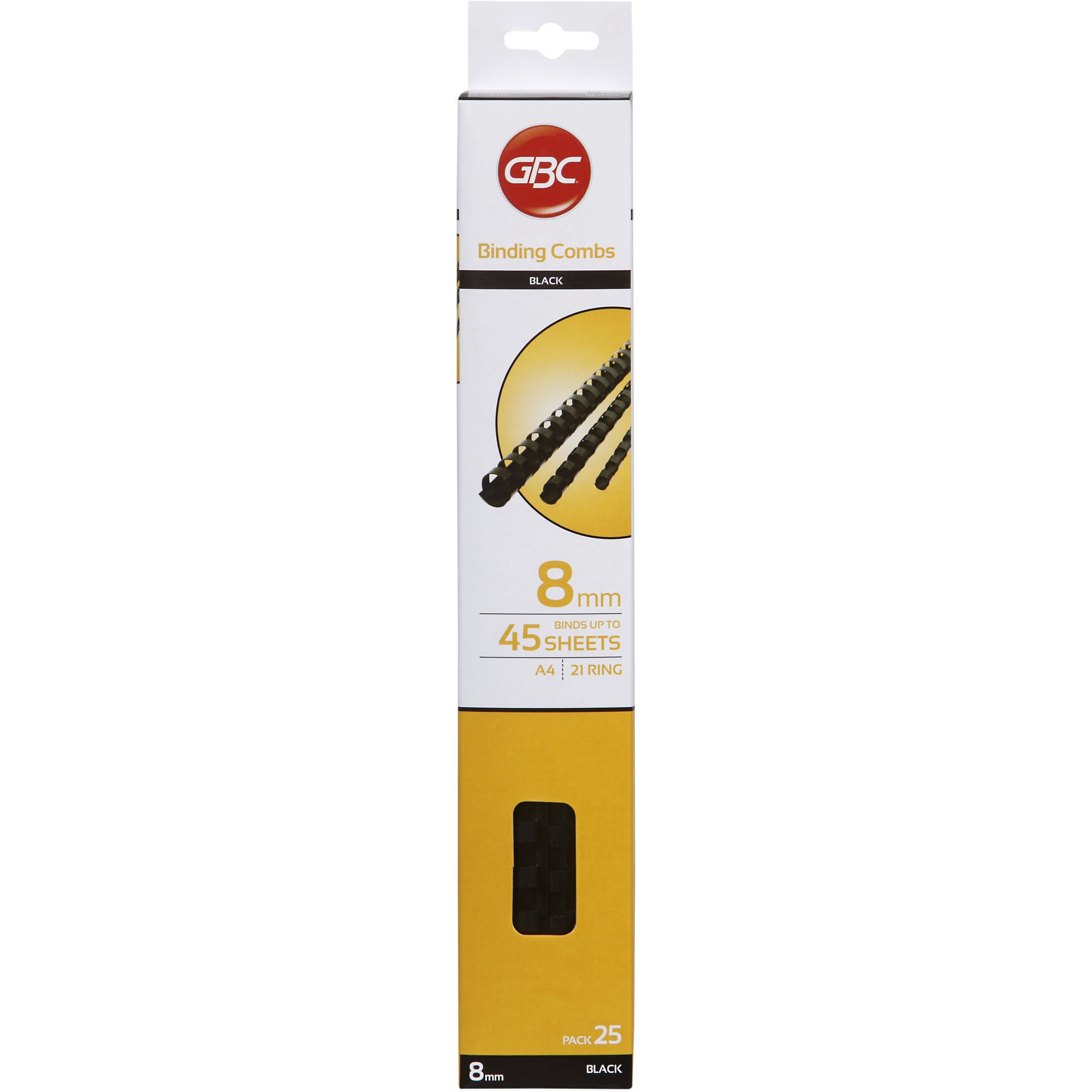 GBC Plastic Binding Comb 8mm 21 Loop 45 Sheets Capacity Black Pack  Of 25