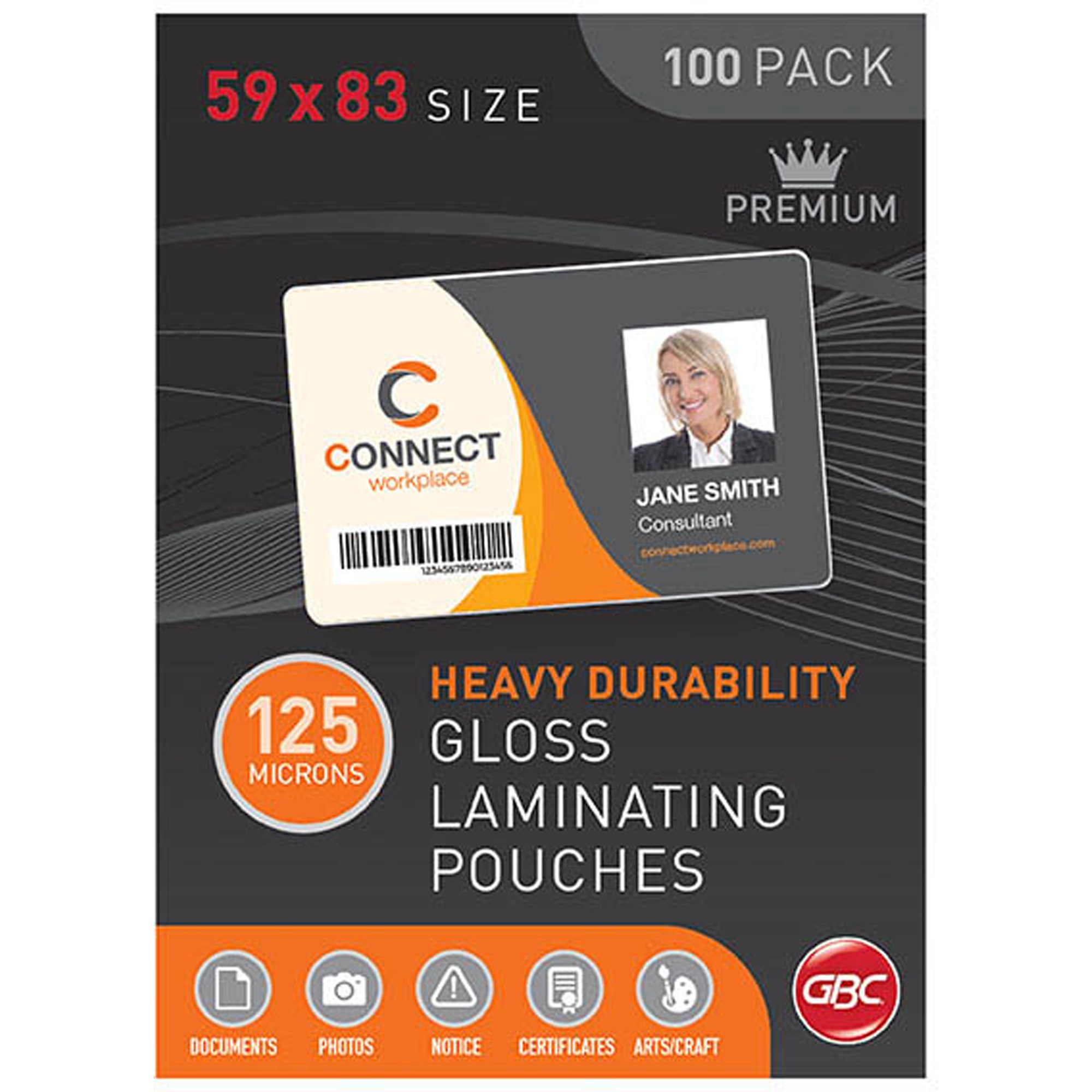 GBC Laminating Pouches 59 x 83mm 125 Micron Gloss Pack Of 100