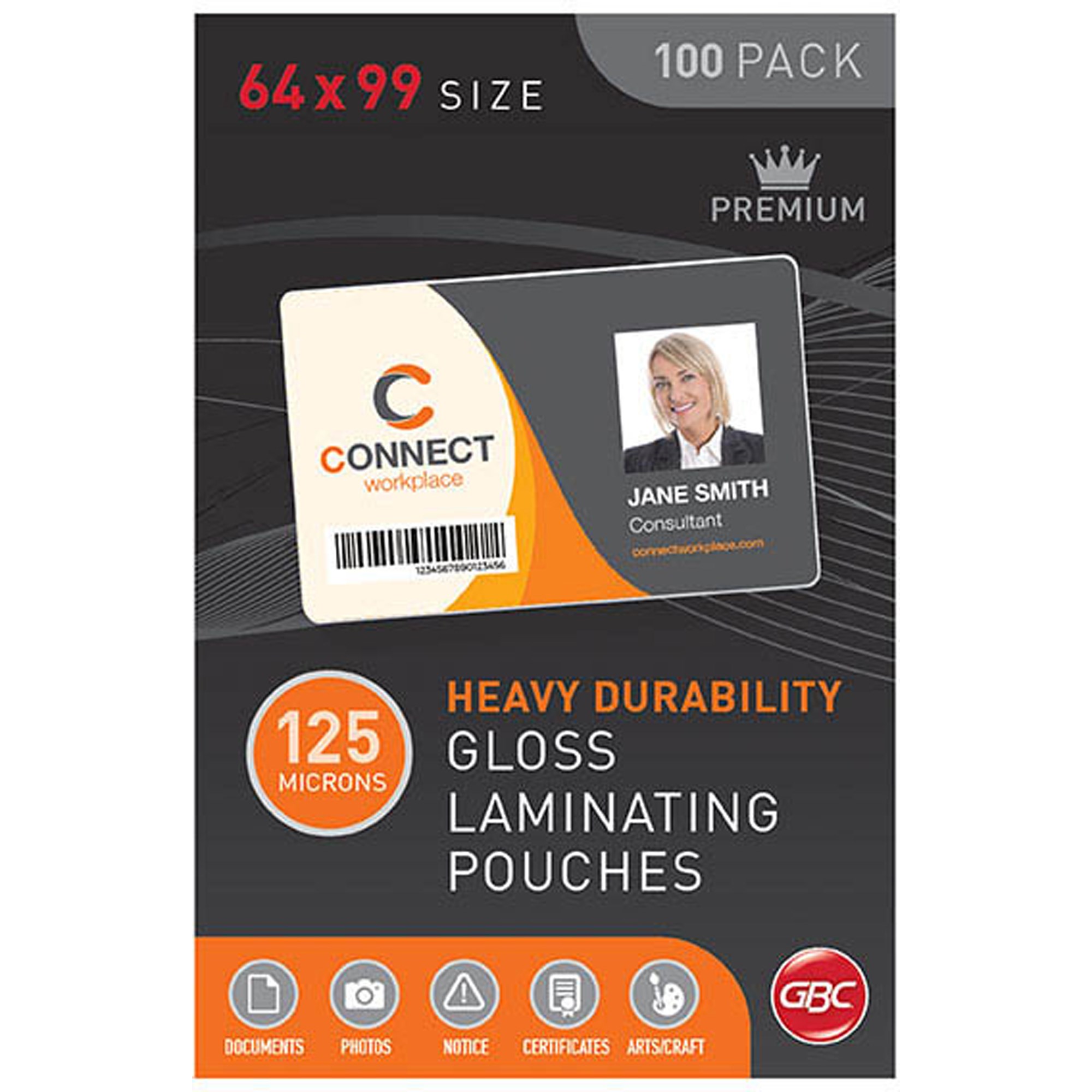 GBC Laminating Pouches 64 x 99mm 125 Micron Gloss Pack  Of 100