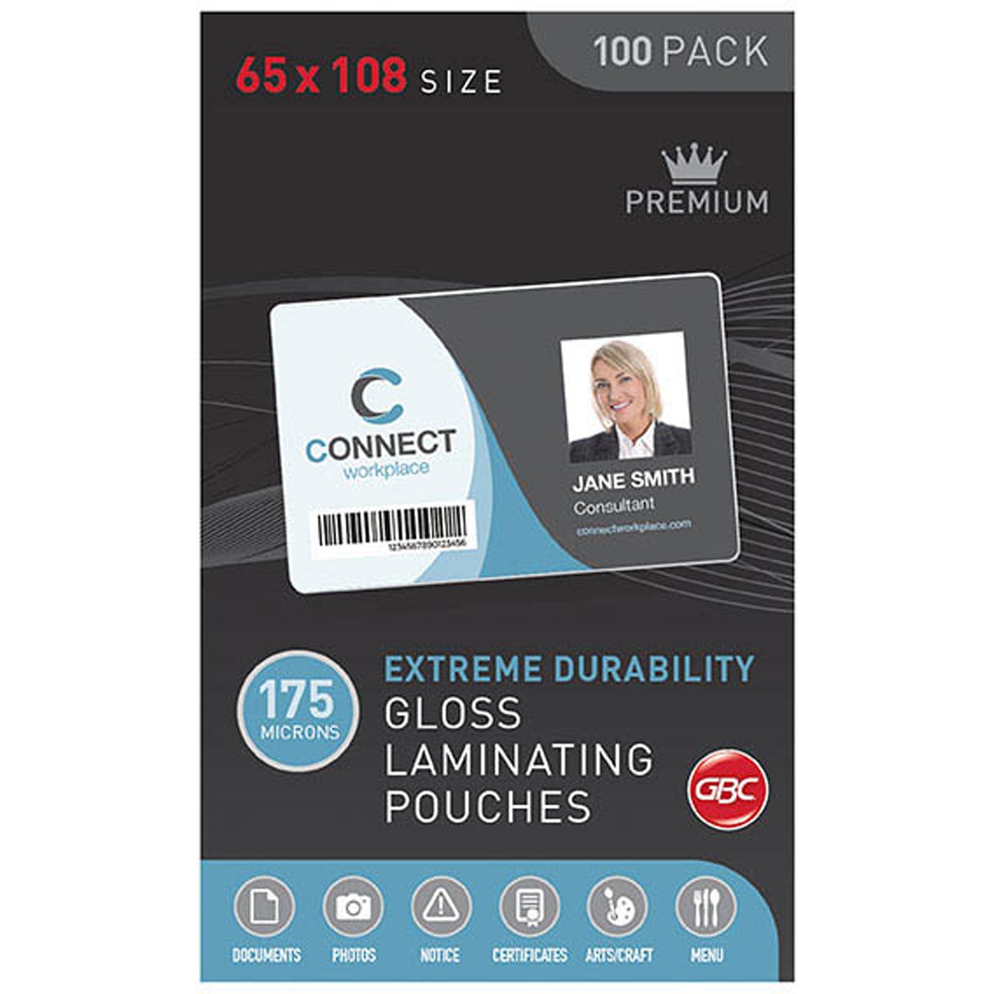 GBC Laminating Pouches 65 X 108mm 175 Micron Gloss Pack  Of 100