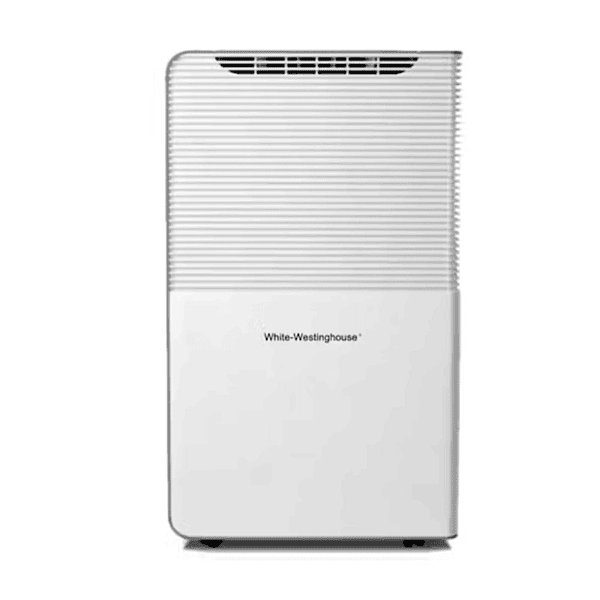 Front view of White Westinghouse 50L heavy-duty dehumidifier in white finish.