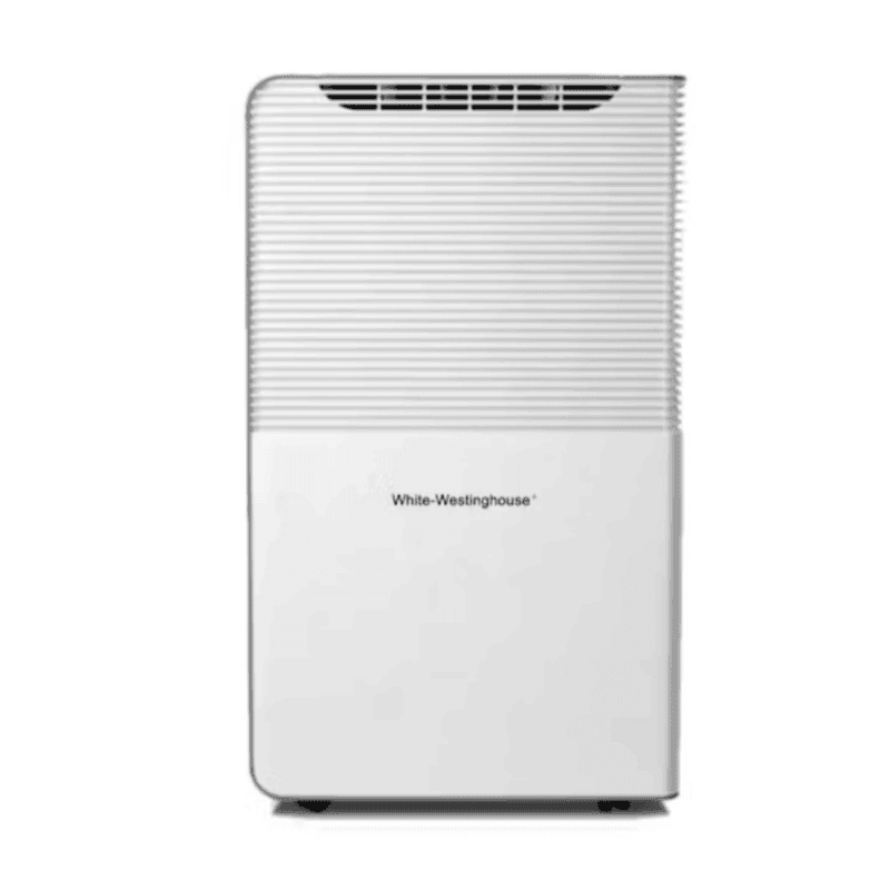 Front view of White Westinghouse 50L heavy-duty dehumidifier in white finish.