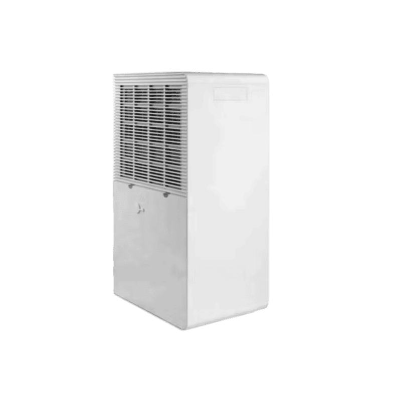 Side profile of a 40-liter White Westinghouse dehumidifier model AWHD40L showing slim design.