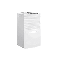 Portable White Westinghouse AWHD40L 40L dehumidifier with sturdy wheels and durable plastic casing.