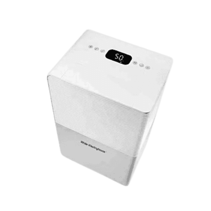 White Westinghouse AWHD40L heavy-duty dehumidifier featuring easy-roll casters and top air outlet.