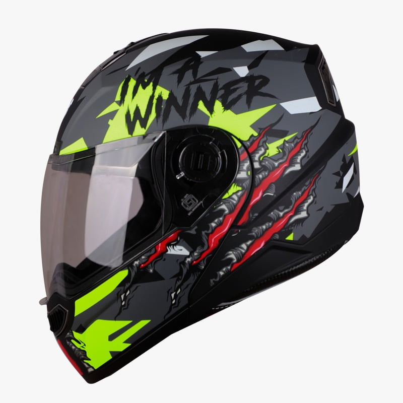 STEELBIRD SBA-7 ISS WINNER GLOSSY BLACK/FLUO NEON C/V (L)