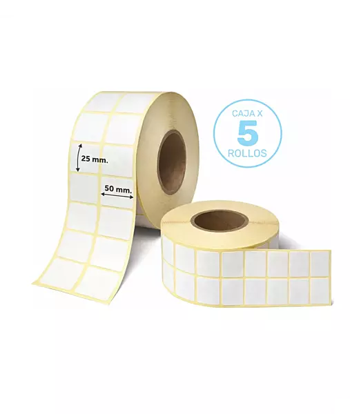 5 rollos de etiquetas autoadhesivas de papel térmico de 50x25 mm, 2000 etiquetas por rollo