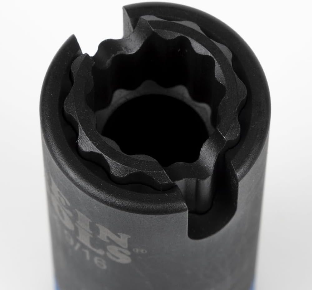 Klein Tools 66031 3-in-1 Slotted Impact Socket, 12-Point Deep Sockets, Coaxial Spring Loaded, 3/4 and 9/16-Inch Hex Sizes