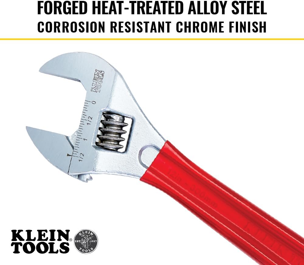 Klein Tools D507-12 Adjustable Drive Wrench, Forged with Extra Capacity Jaw and High Polish Chrome Finish