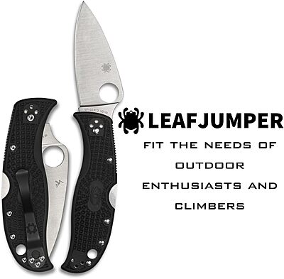 Spyderco Leafjumper Lightweight Mid-Sized Pocket Knife with VG-10 Stainless Steel and Black FRN Handle - PlainEdge - C262BK