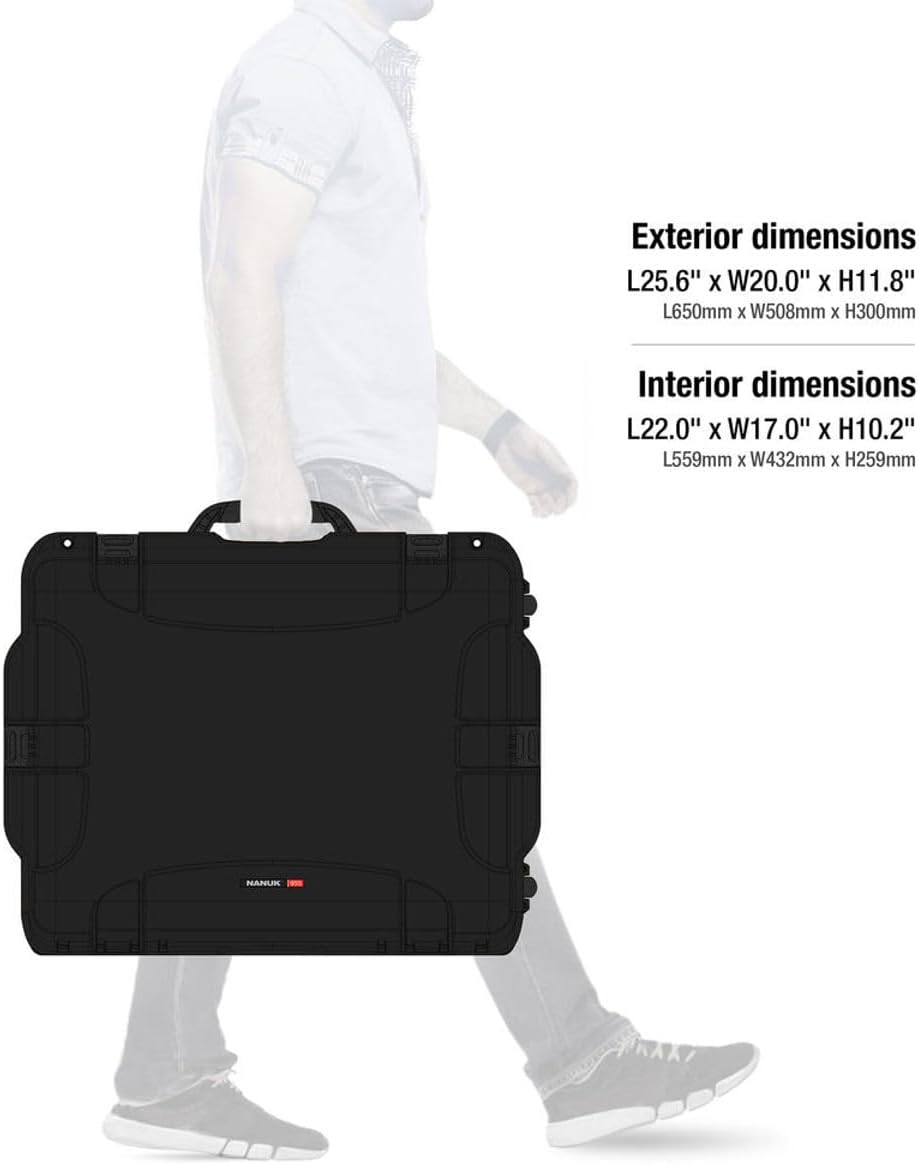 NANUK Wheeled Series 955 Lightweight NK-7 Resin Waterproof Hard Case with Foam Insert, Black