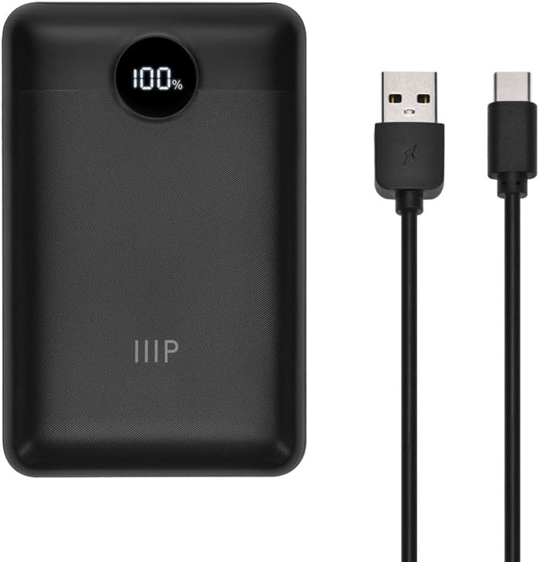 Monoprice Ultra-Compact USB-C 10,000 mAh Power Bank with USB-A and Micro USB, PD 20W and QC 3.0 Fast Charging