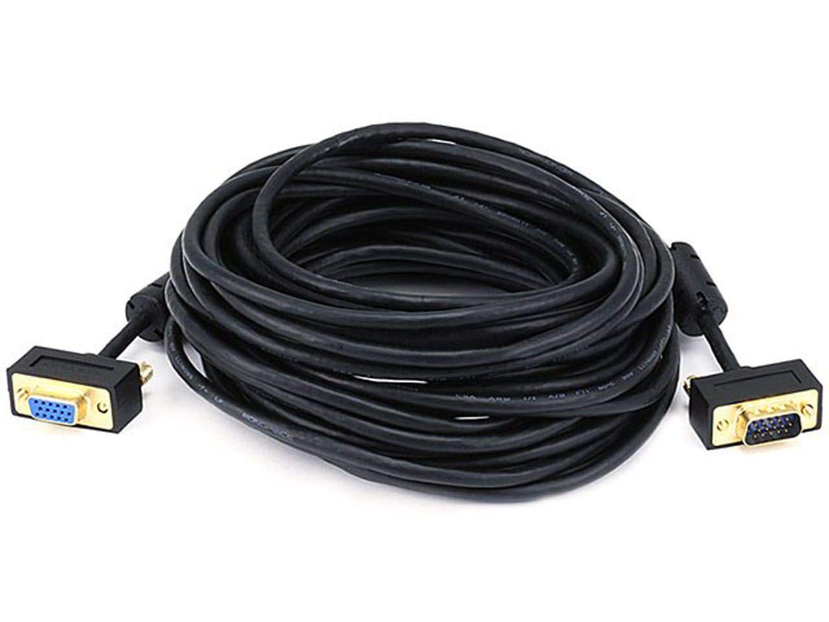 Monoprice Ultra Slim SVGA Super VGA M/F Monitor Cable with Ferrites, 30/32AWG, Gold Plated DE-15