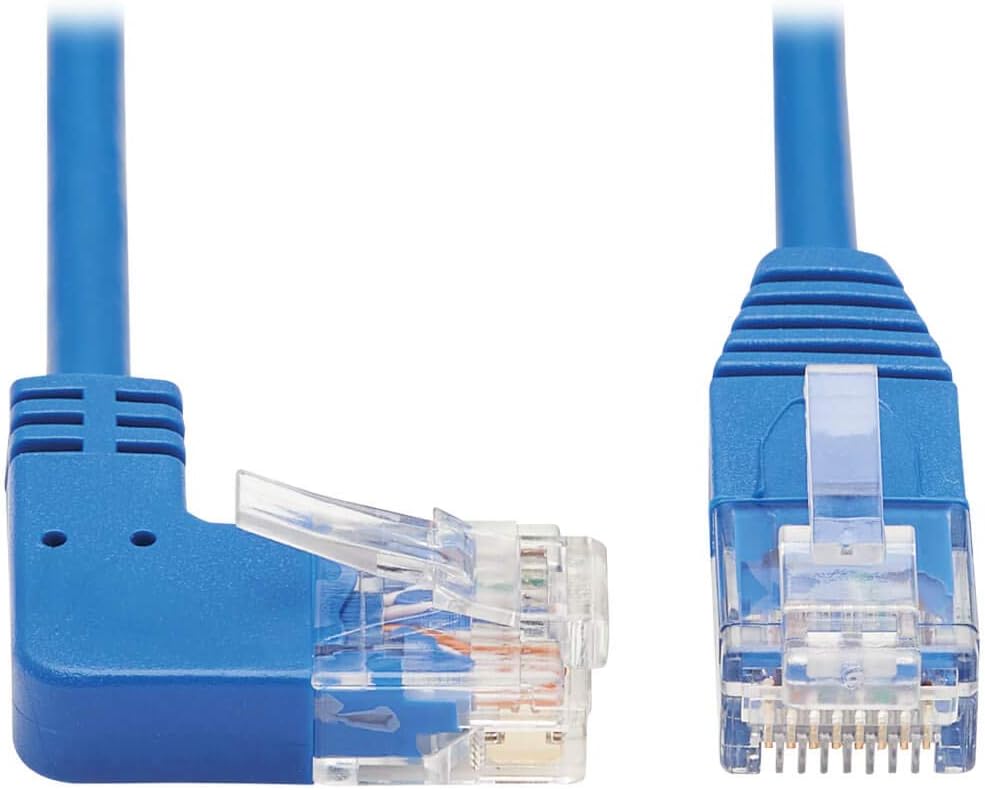 Tripp Lite Right Angle Cat6 Ethernet Cable, Gigabit Molded Slim UTP Network Patch Cable, Blue, 3 ft. (N204-S03-BL-RA)