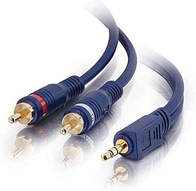 C2G 6ft Velocity One 3.5mm Stereo Male to Two RCA Stereo Male Y-Cable - Mini-phone Male - RCA Male - 6ft - Blue