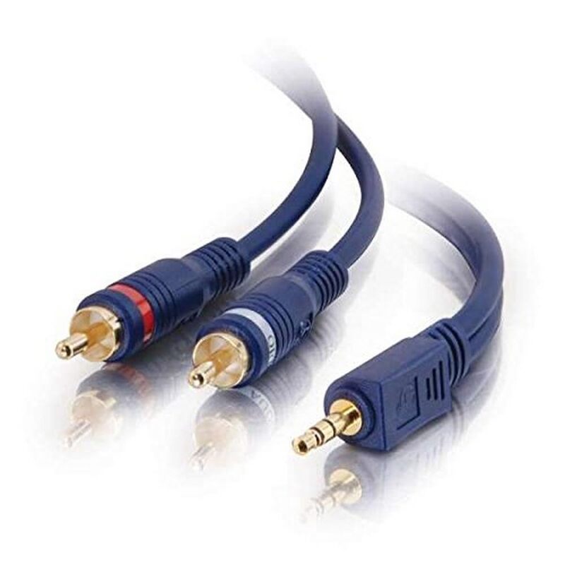C2G 6ft Velocity One 3.5mm Stereo Male to Two RCA Stereo Male Y-Cable - Mini-phone Male - RCA Male - 6ft - Blue