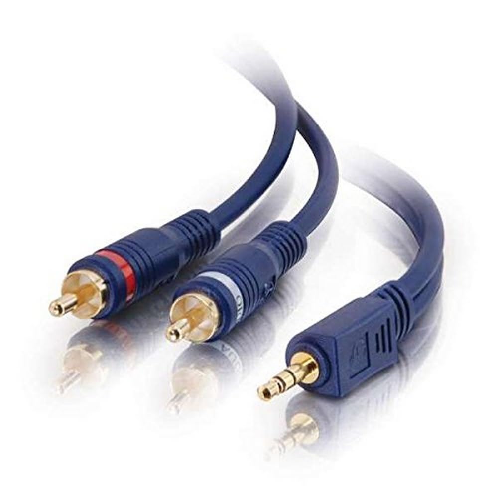 C2G 6ft Velocity One 3.5mm Stereo Male to Two RCA Stereo Male Y-Cable - Mini-phone Male - RCA Male - 6ft - Blue