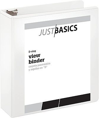 Just Basics D-Ring View Binder, 3" Rings, 38% Recycled, White