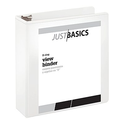 Just Basics D-Ring View Binder, 3" Rings, 38% Recycled, White