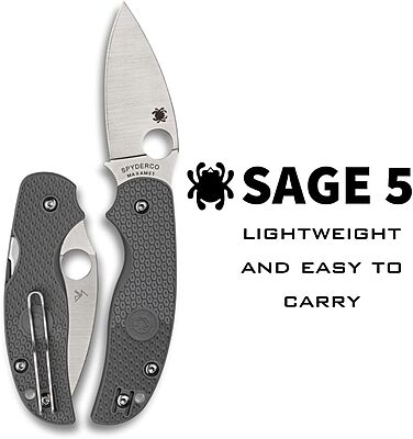 Spyderco Sage 5 Lightweight Maxamet Folding Utility Pocket Knife with Black FRN Handle and Full-Flat Maxamet Steel Blade - PlainEdge - C123PGY
