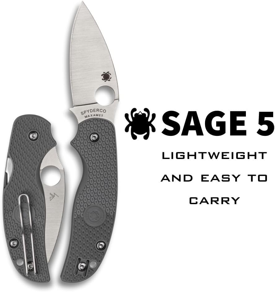 Spyderco Sage 5 Lightweight Maxamet Folding Utility Pocket Knife with Black FRN Handle and Full-Flat Maxamet Steel Blade