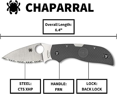 Spyderco Chaparral Folding Utility Pocket Knife with 2.8 Inch CTS XHP Stainless Steel Blade and Gray FRN Handle - SpyderEdge - C152SGY