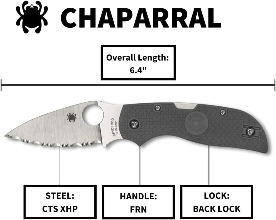 Spyderco Chaparral Folding Utility Pocket Knife with 2.8 Inch CTS XHP Stainless Steel Blade and Gray FRN Handle
