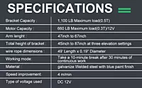 PISMIRE TRUCK CRANE 1100LBS & ELECTRIC 12V WINCH SET 3500LBS 360 SWIVEL DUAL REMOTE (WIRED & INFRARED)