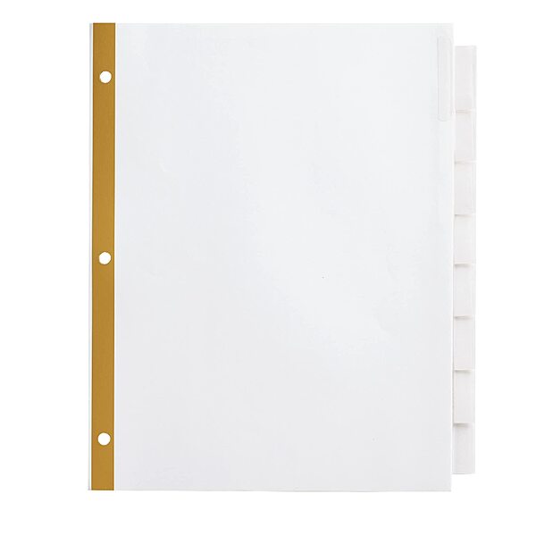 Office Depot Brand Insertable Dividers with Big Tabs, White, Clear Tabs, Set of 8