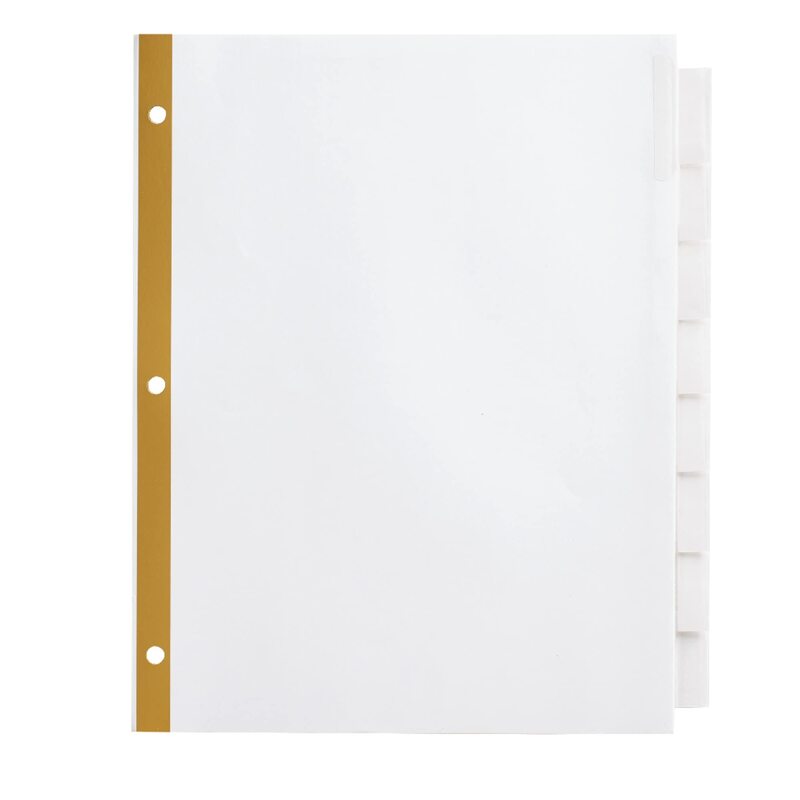 Office Depot Brand Insertable Dividers with Big Tabs, White, Clear Tabs, Set of 8