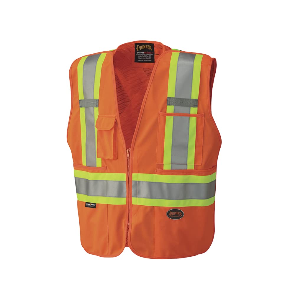 Pioneer Hi Vis Tear-Away Mesh Back Safety Vest - Reflective Tape, 4 Pockets
