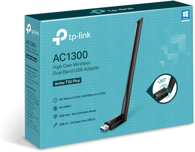 TP-Link USB WiFi Adapter for Desktop PC, AC1300 USB 3.0 Wireless Dual Band Network Adapter with High Gain Antenna(Archer T3U