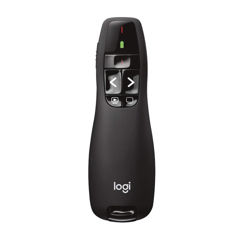 Logitech Wireless Presenter R400, PowerPoint Clicker with Laser Pointer, Wireless Presentation Clicker Remote Red Laser 5 buttons Clicker