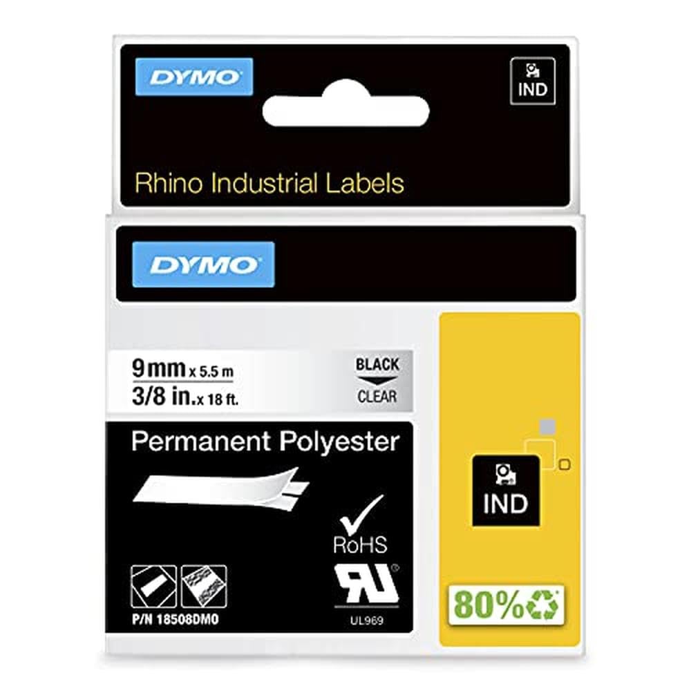 DYMO Permanent Polyester Industrial Label Tape, Clear with Black Print