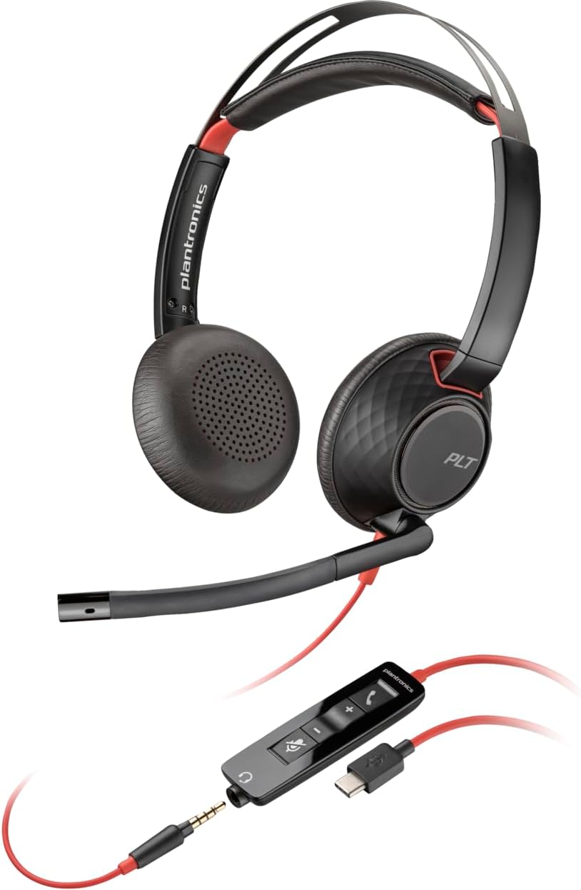 Poly Blackwire 5220 Stereo USB-C Headset + 3.5mm Plug + USB-C/A Adapter - Microsoft Teams Certification - 8X231AA