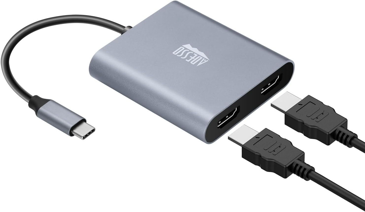 USB C to Dual HDMI Adapter, Compact and Portable USB C Adapter, Supports 4K@60Hz and Dual 2K/1080P@60Hz