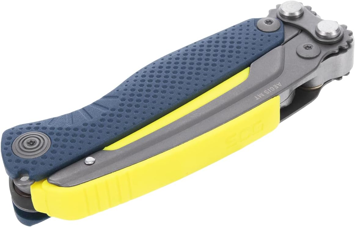 SOG Aegis MT Lightweight Compact Multi-Tool for Outdoor Use with Stainless Steel Clip-Point Blade and Pliers, Indigo/Acid