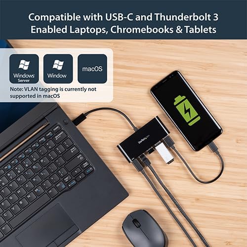 StarTech.com USB C to Ethernet Adapter - 3 Port - with Power Delivery (USB PD) - Power Pass Through Charging