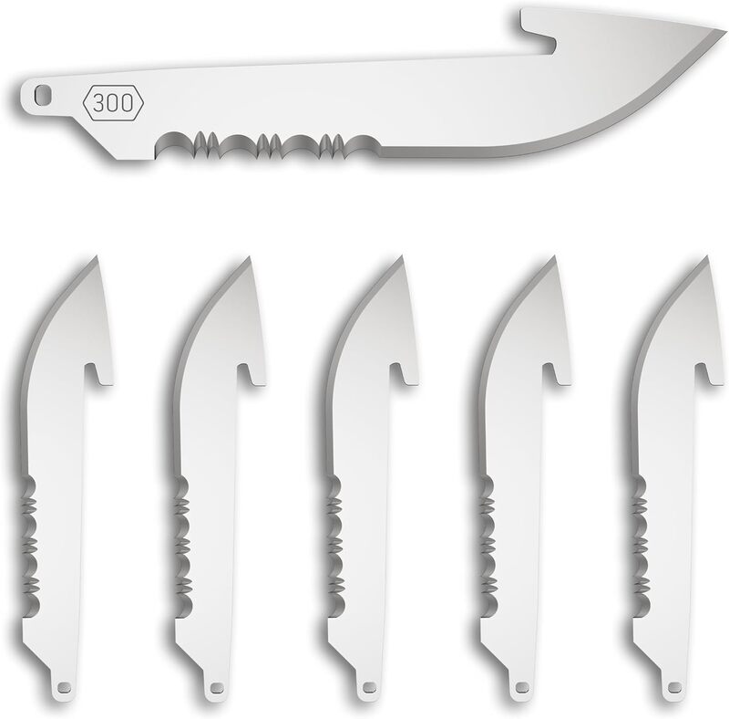 OUTDOOR EDGE 3.0" Drop-Point with Serrations Blade Pack (Black, 6 Blades), Compatibility Blade Code 300 Stainless Drop Point Serrated 6-Pack