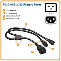 Tripp Lite Heavy-Duty Power Splitter Y Cable 15A, 14AWG (IEC-320-C20 to 2x IEC-320-C13) 2-ft.(P032-002-2C13),Black