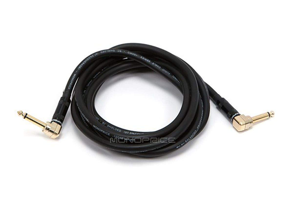 Monoprice 1/4-Inch TS Right Angle Male to 1/4-Inch TS Right Angle Male Cable - 10 Feet - Black, 16AWG