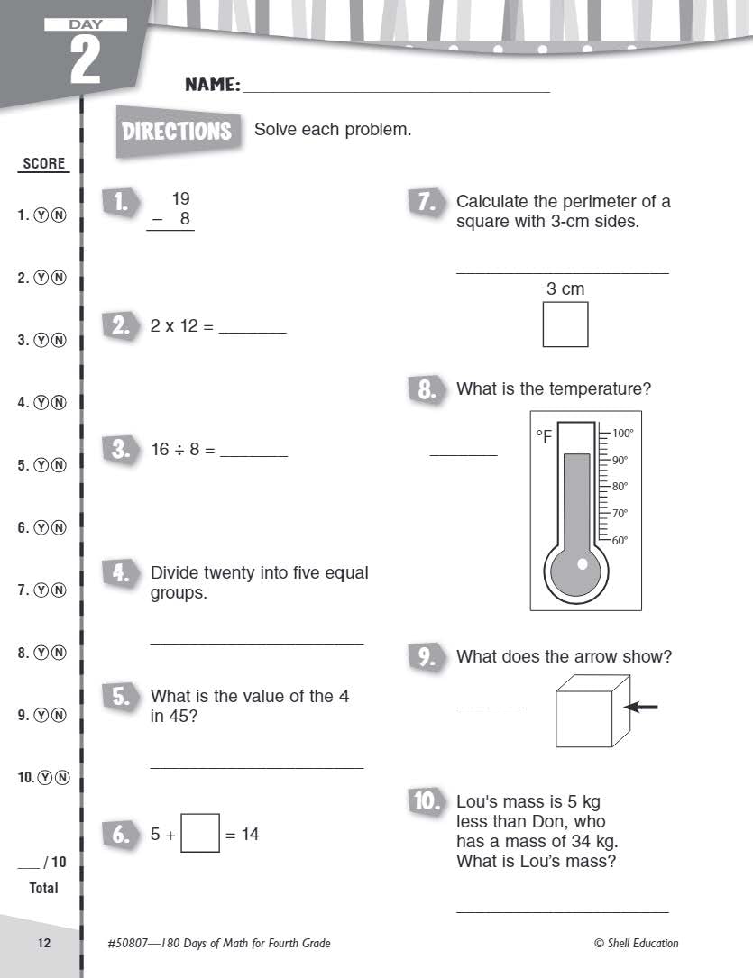 Shell Education 180 Days of Math for Fourth Grade (180 Days of Practice)